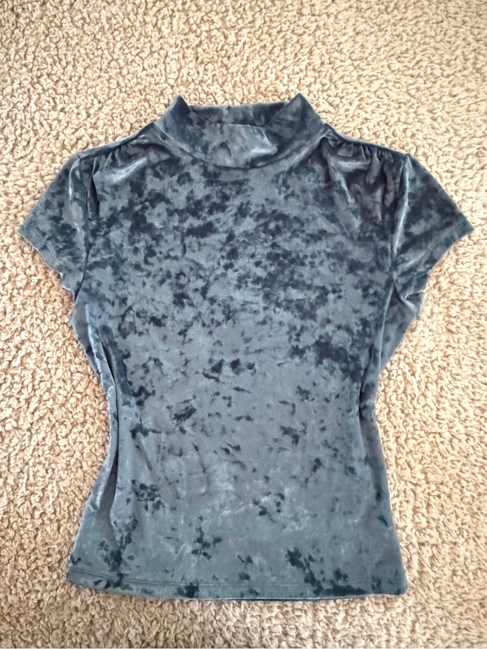 a new day Crushed Velvet Mock Neck Top - Blue Gray